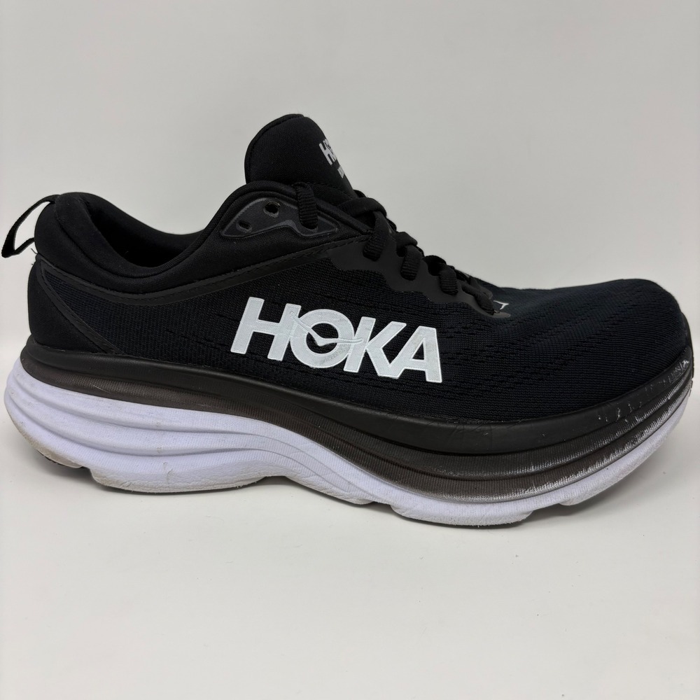 Hoka Bondi 8 Mens Size 8.5 4E Extra Wide Black White Running Shoes (1127955)